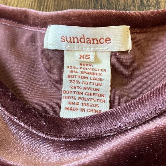 Sundance Catalog Velvet Velour w/lace trim maroon shirt/top XS - Picture 4 of 6